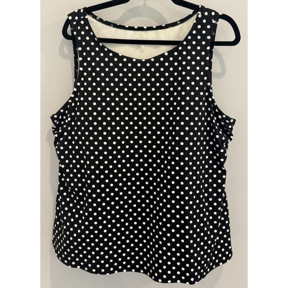 Lands End Black Polka Dot Modest Tankini Swimsuit Top Size 22W
